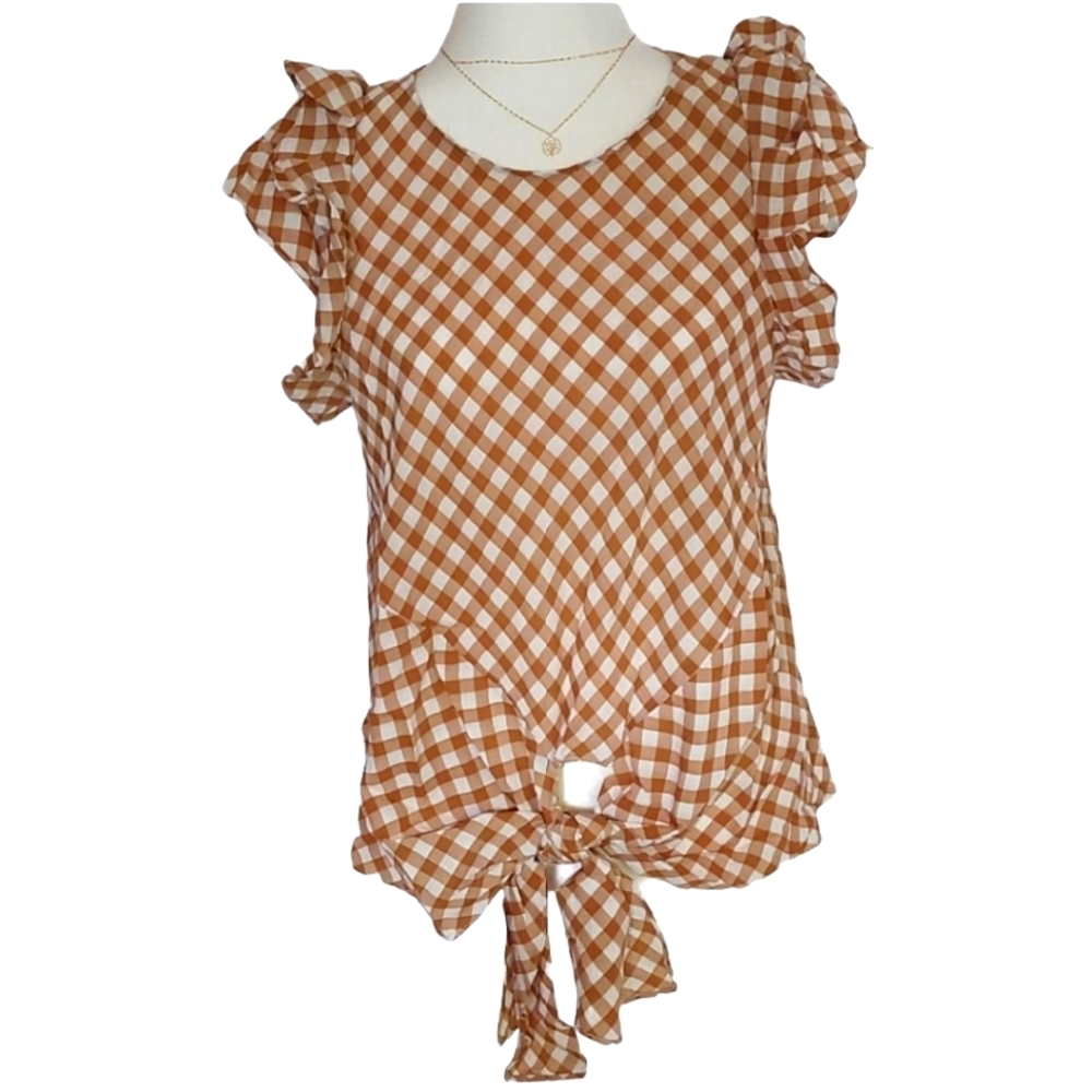 Mustard Seed Brown Checkered Top
